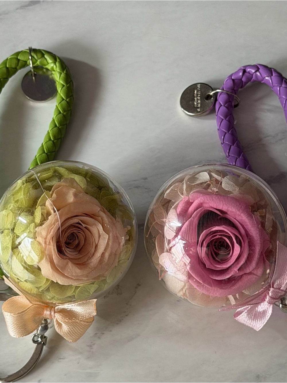 Preserved Rose Dome Keychain - Pink and Peach